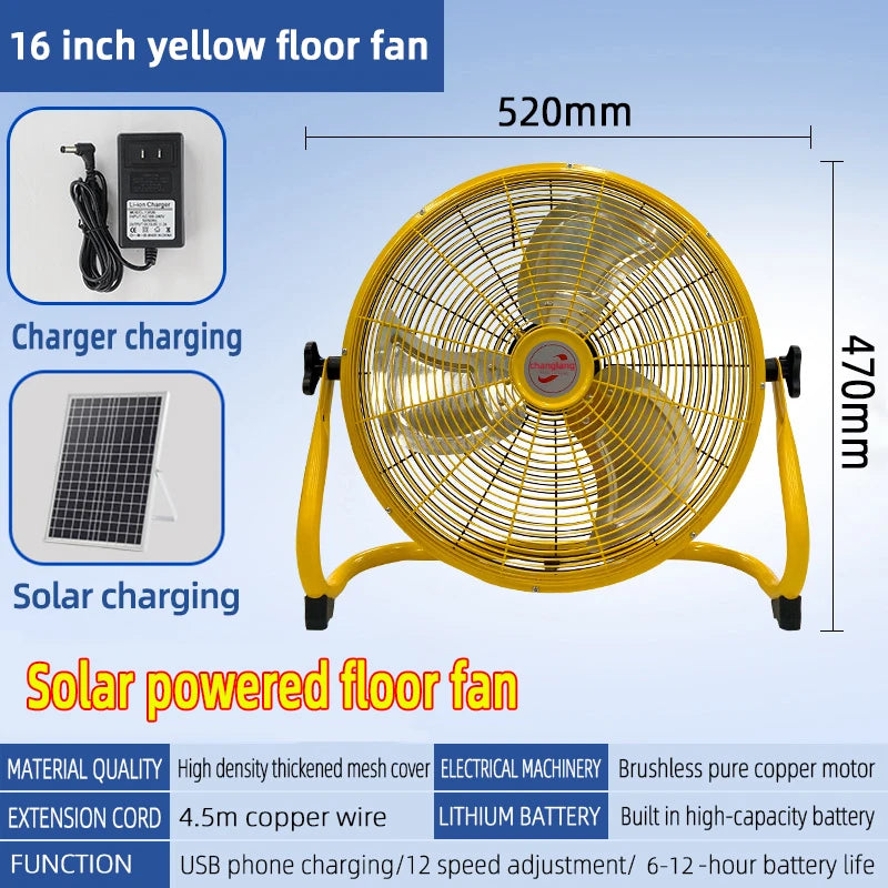 Solar charging fan outdoor fishing camping desktop floor fan mobile portable industrial commercial powerful fan