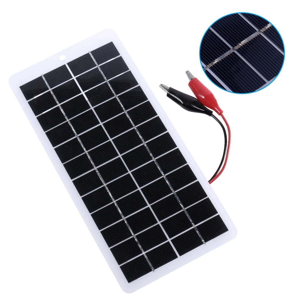10W Solar Battery Charger with Carabiner 12V Solar Power Bank Polysilicon Solar Charger Plate Portable for 9-12V Battery