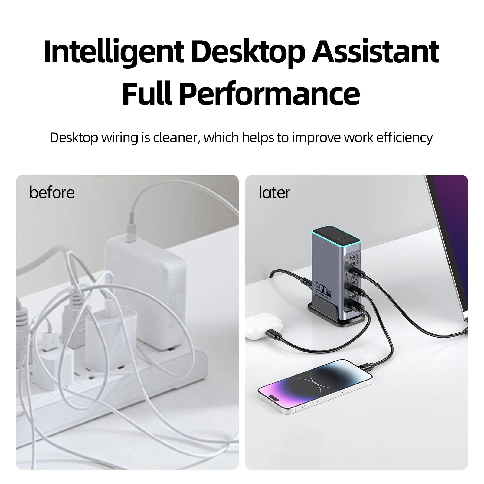 660W GaN Fast Desktop Charger USB C 8-Port Type C PD Fast Charge 3.0 for iPhone 16/15/14/13 Samsung - Desktop Multiport Charger