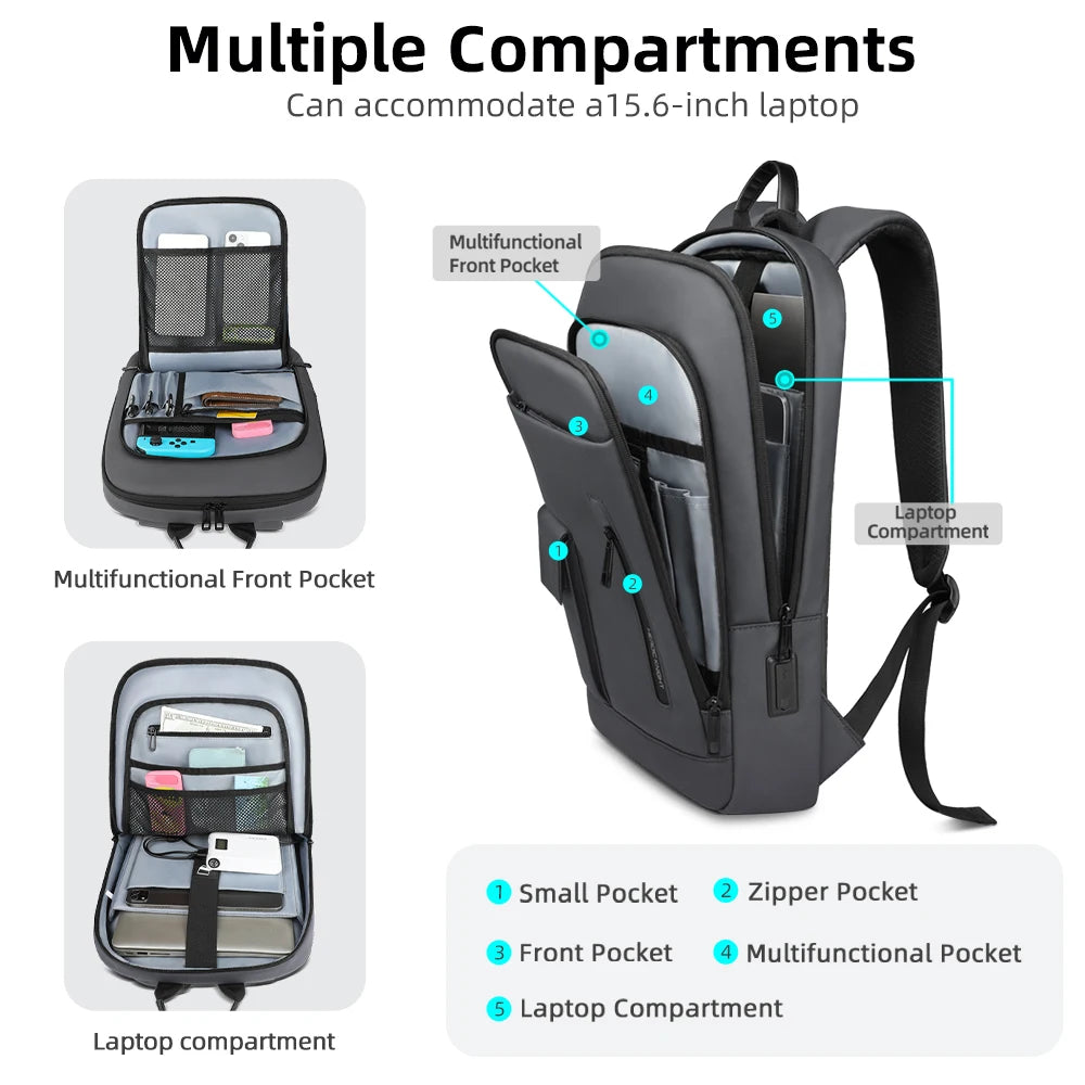 HK Lightweight Business Backpack Men Waterproof 15.6 inch Laptop Backpack with USB Port Anti-theft College Computer Bag for Work