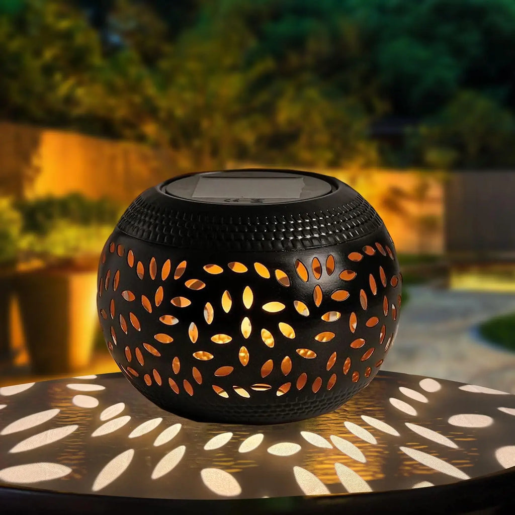 Solar Table Lights Metal Outdoor Decoration Solar Garden Lantern Waterproof with Shadow Projection Light for Patio Lawn Pathway