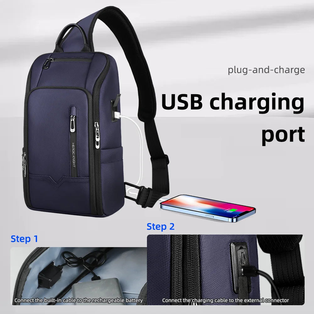 HK Minimalist Crossbody Bag Lightweight Men's Shoulder Bag With USB Port Anti-theft Business Bags for Man Waterproof Daily Pack