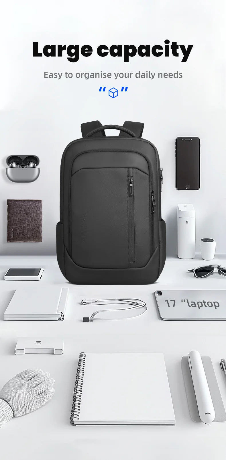 HK New Design Travel Backpack Men Large Business Backpack for Work Commute Oxford Waterproof Backpacks 17" Laptop Bags with USB