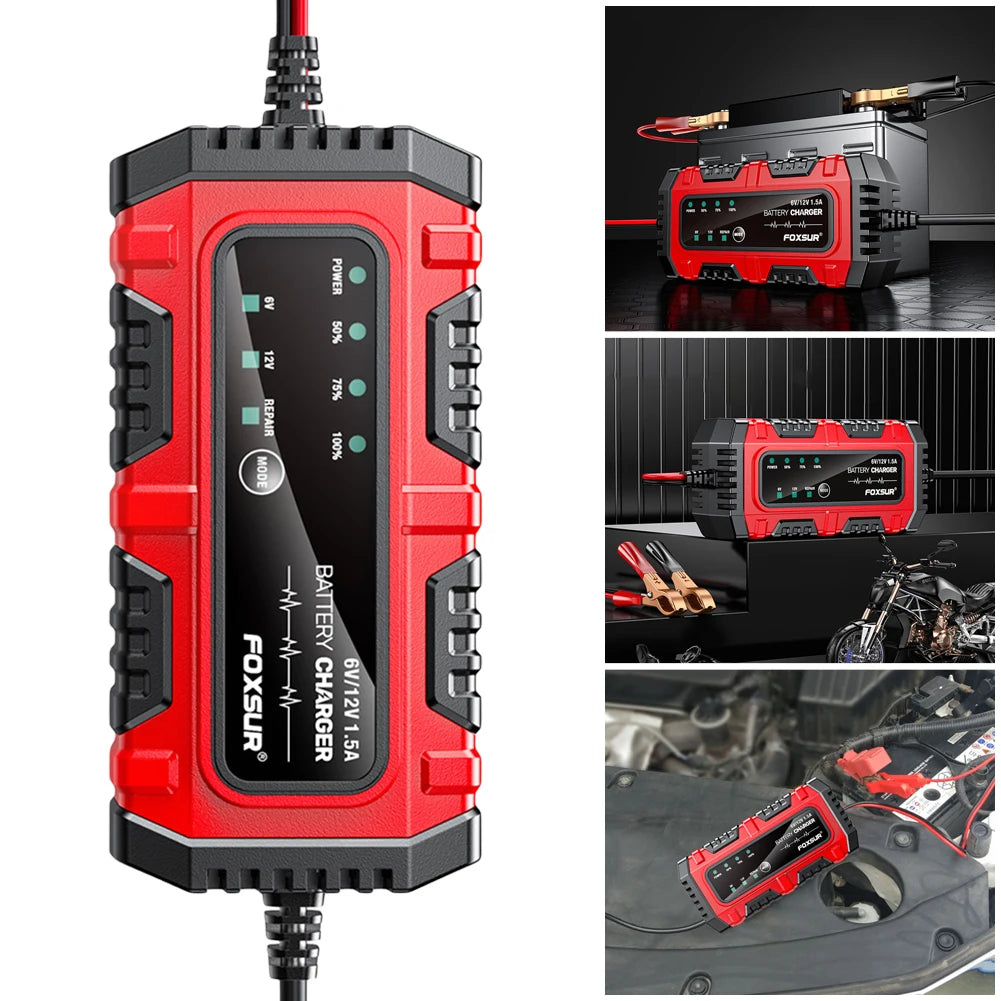6V 12V 1.5A Smart Car Battery Charger for Lead-Acid AGM GEL Batteries (US)