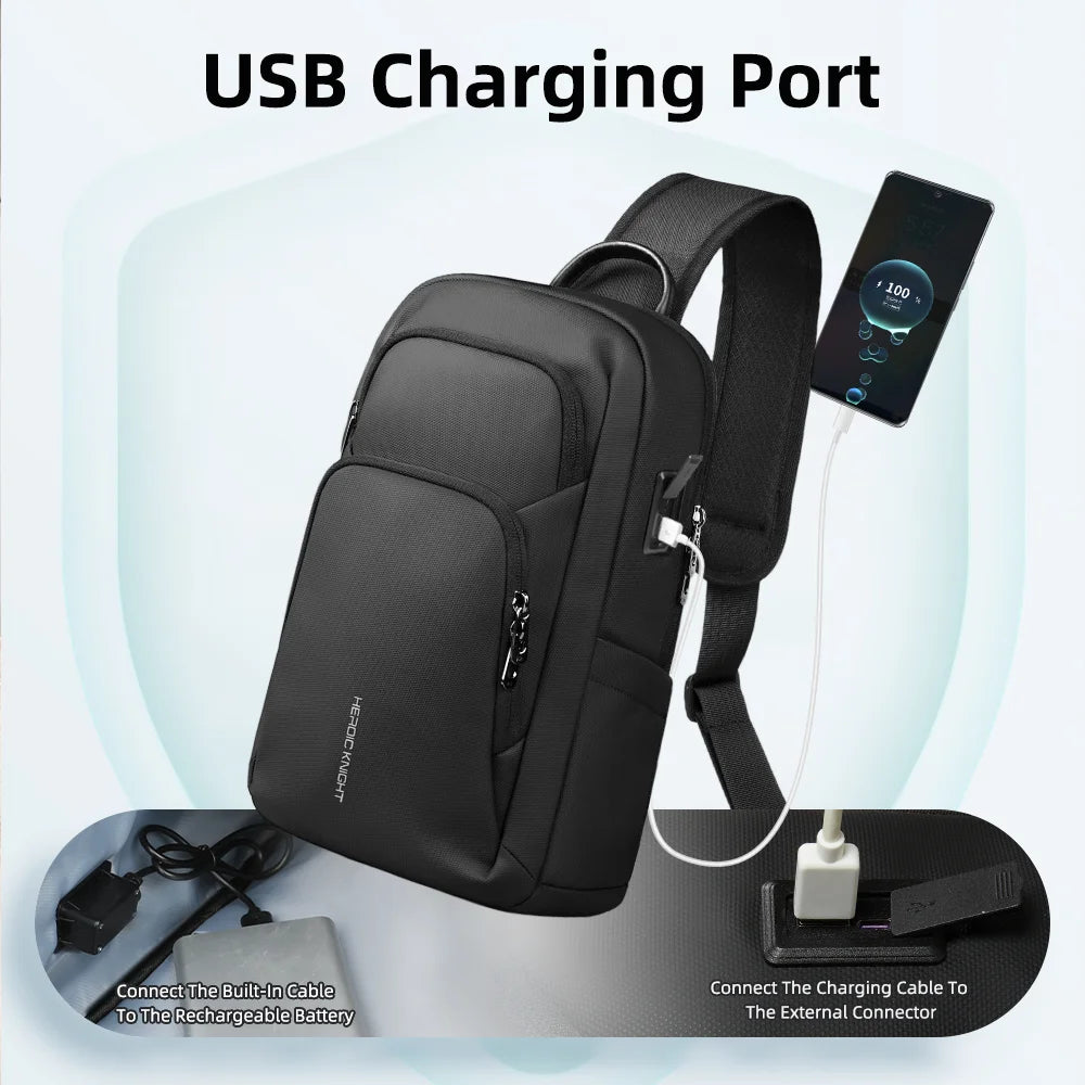 HK Business Crossbody Bag Waterproof Men's Shoulder Bags Chest Pack with USB Port Large Oxford Side Bag for Men Leisure Satchel