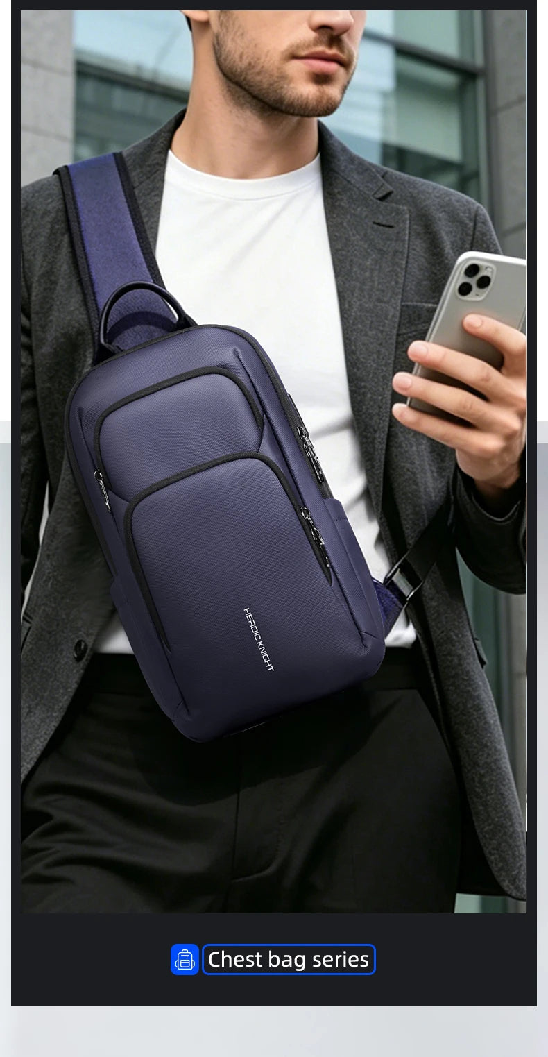 HK Fashion Chest Bags for Men 7.9 inch Crossbody Bag Waterproof Shoulder Bag with USB Charging Short Trip For Male Travel Packs