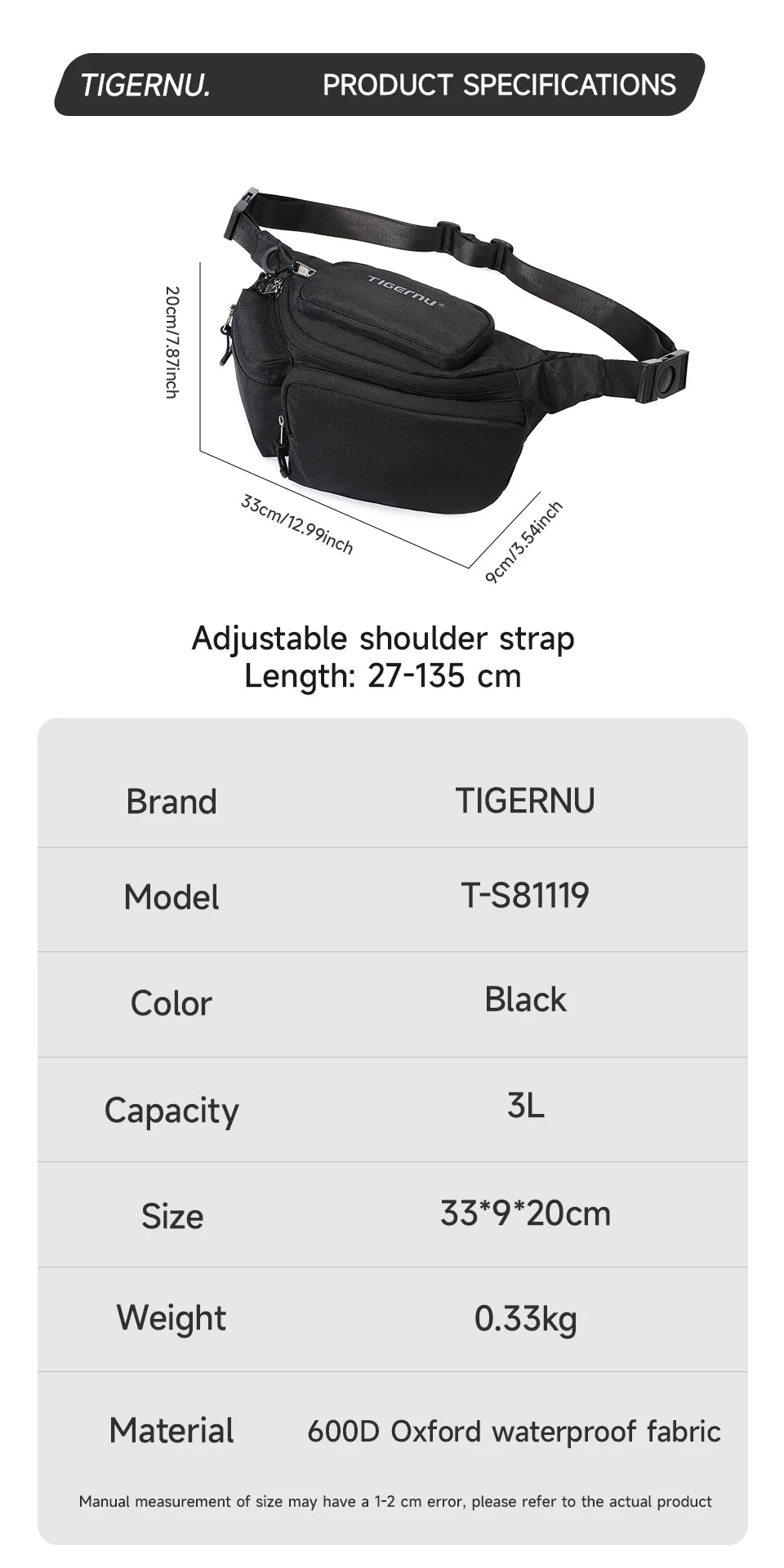 Tigernu Chest Bags Men's Shoulder Bag Fanny Packs For Men Hip Sack Crossbody Bag Men Sling Bag Men's Breasts Tactical Bags Male