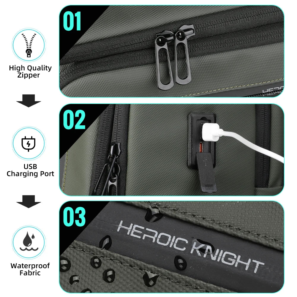 HK Business Travel Backpack Men Waterproof 15.6 inch Laptop Backpack with USB Port Anti-theft Computer College Bag Casual Daypac