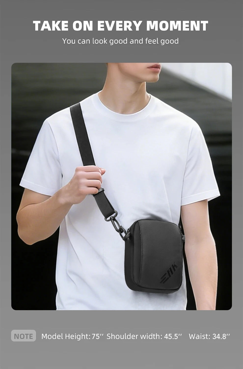 HK Casual Crossbody Bag Men's Shoulder Bag Small Sling Chest Bag Waterproof Wallet Phone Pouch Travel Daily Messenge Bag for Men