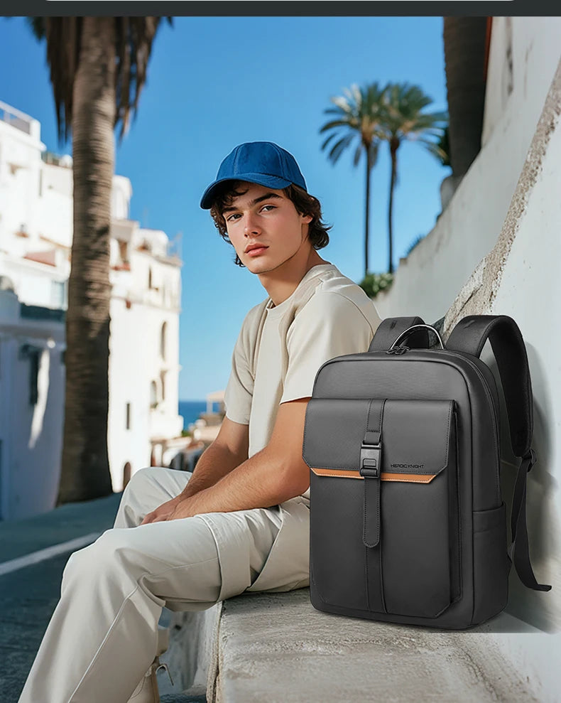 HK Vintage Flap Backpack for Men Waterproof 15.6 inch Laptop Backpack Casual College School Computer Bag Travel Backpack Daypack