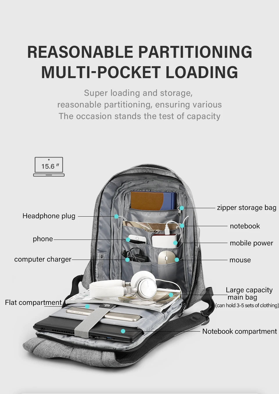 Tigernu Men Anti Theft Backpack 15.6inch Laptop Backpack Bags With USB Port Travel Bags Male Mochila Casual Schoolbags Knapsack