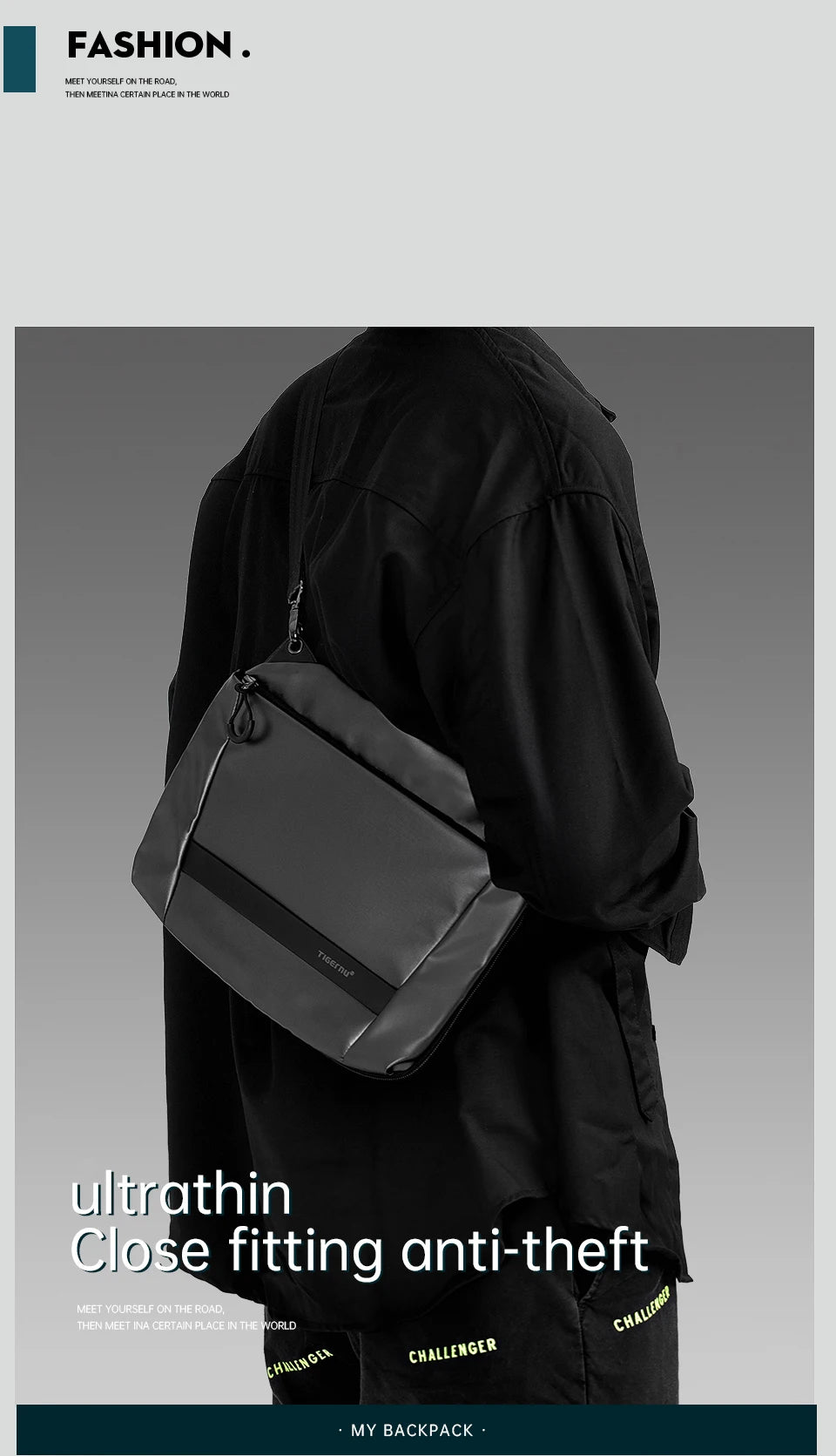 Tigernu Men Crossbody Bags 9inch Tablet Bag Shoulder Bags For Men Fashion Expandable Bags Handbag Sling Bags For College TPU Bag