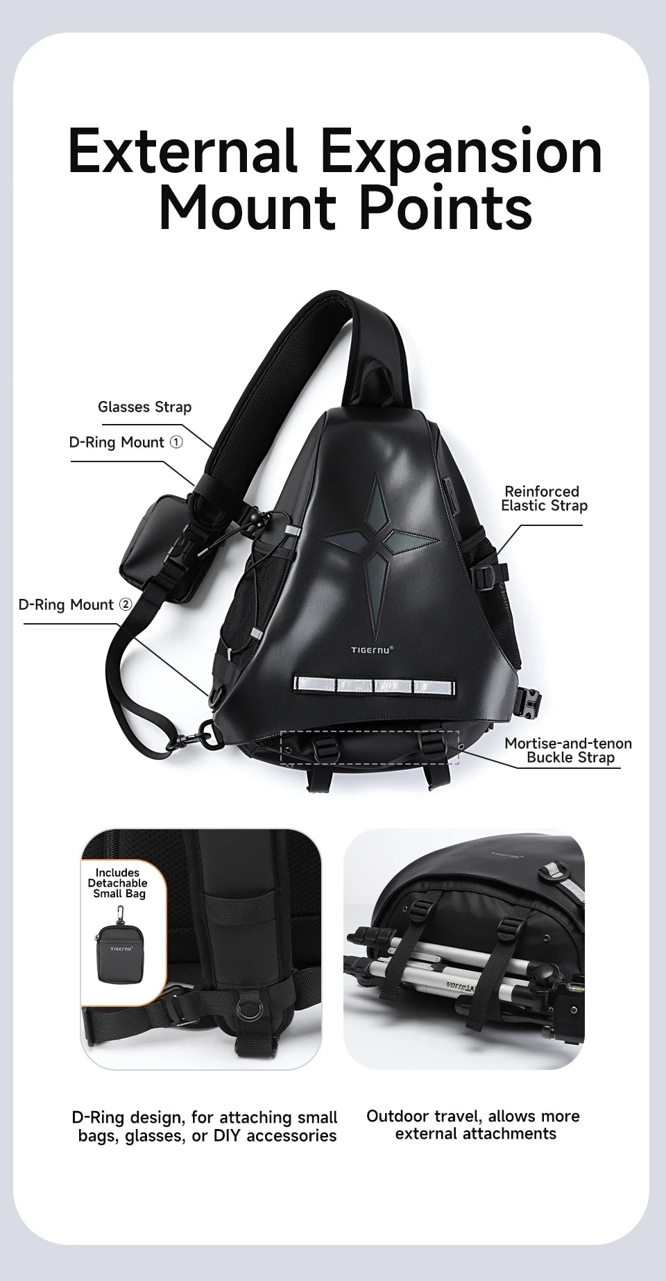 Tigernu Fashion Chest Bags For Men Outdoor Sports Shoulder Bags Male Reflective Strip Crossbody Sling Bags Hiking Biking Travel