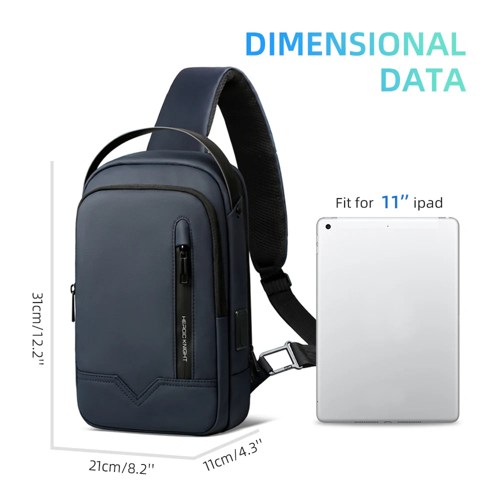 HK Minimalist Crossbody Bag Waterproof Men's Shoulder Bag Oxford Casual School Bag with USB Port Commute Business Chest Bag Male