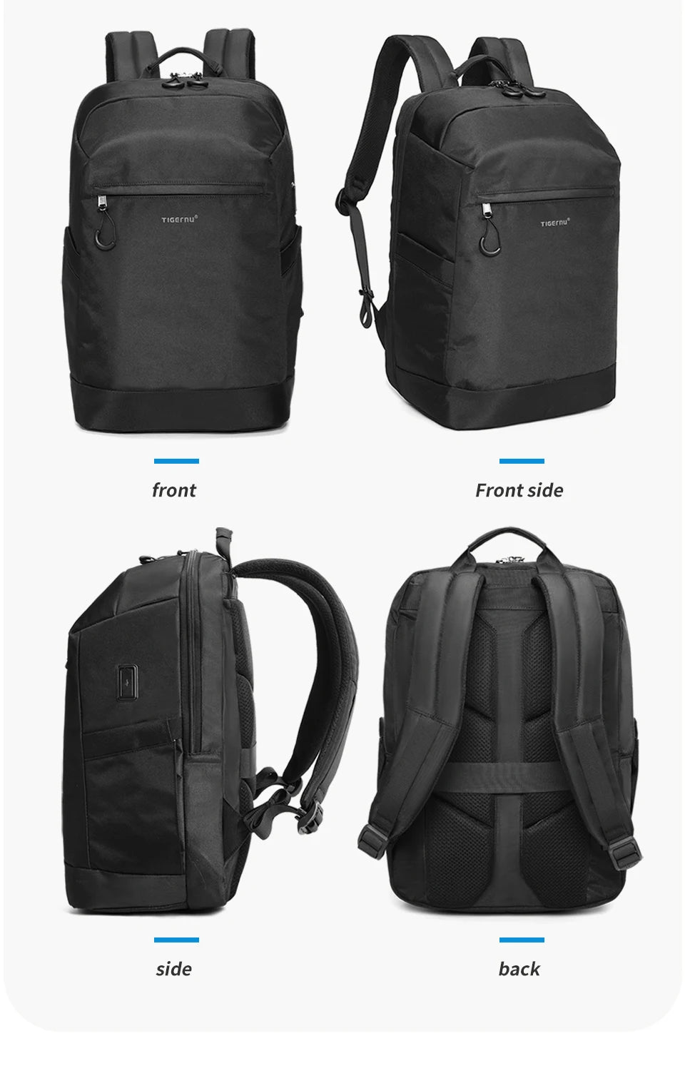 Tigernu Men's Backpack Large Capacity Travel Backpack Fashion Water Repellent USB Port School Backpack Bag Schoolbag Knapsack