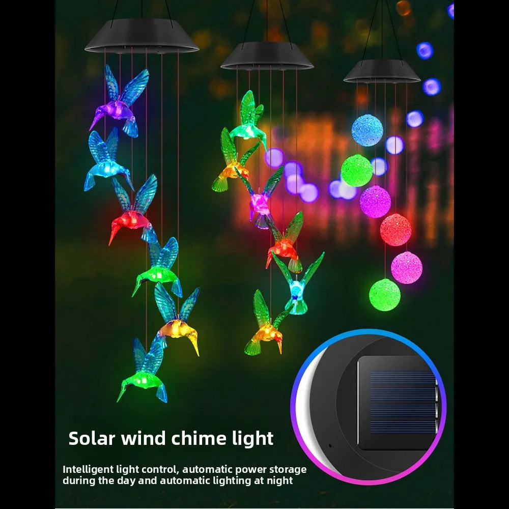 Solar Powered Lamp, Hummingbird, Wind Chime, Outdoor Decoration, Courtyard Decoration, Birthday Gift, Halloween Decoration