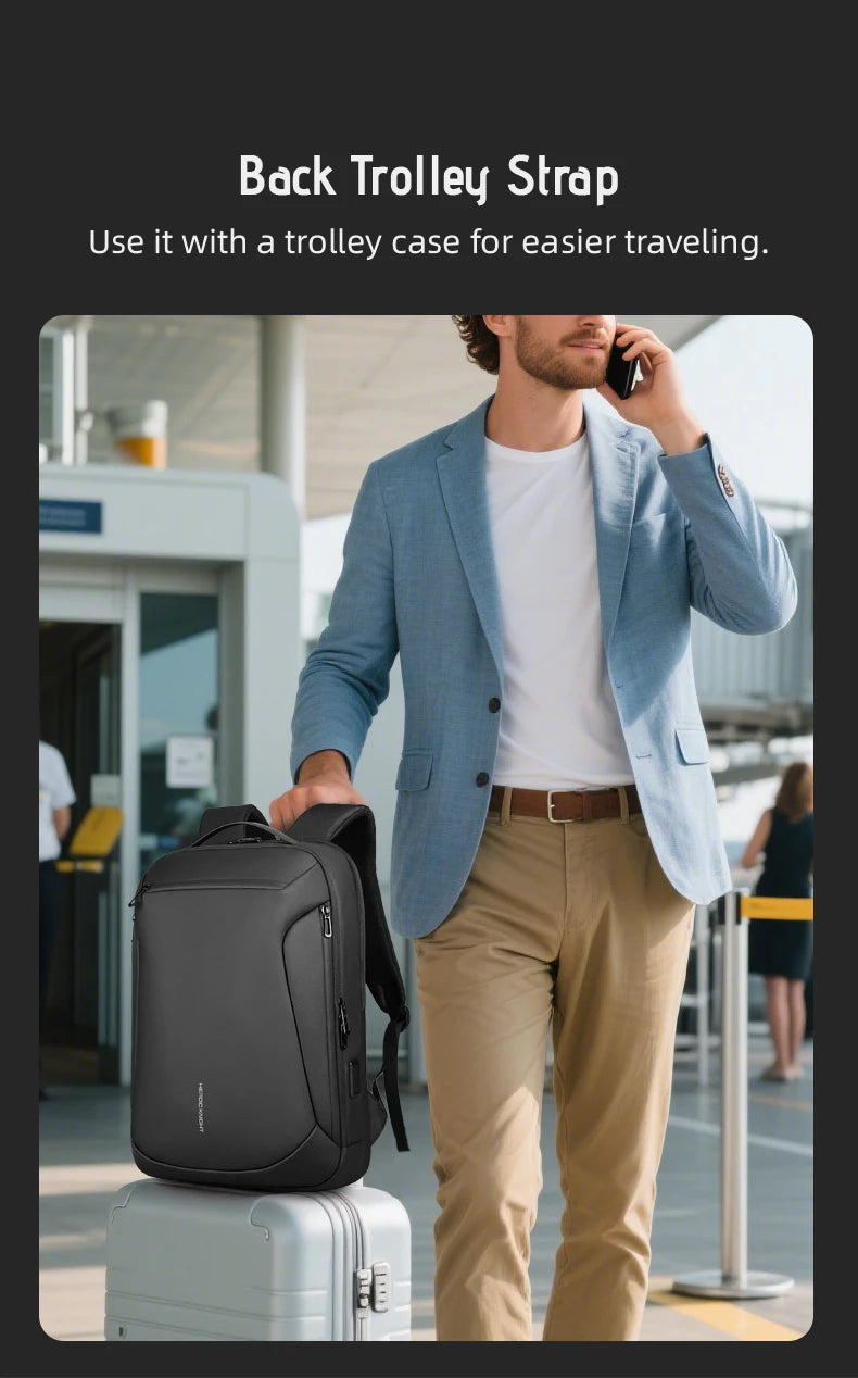 HK Minimalist Business Backpack Men Large Capacity Travel Backpack Waterproof 15.6 inch Laptop Bag with USB Port Daily Rucksack