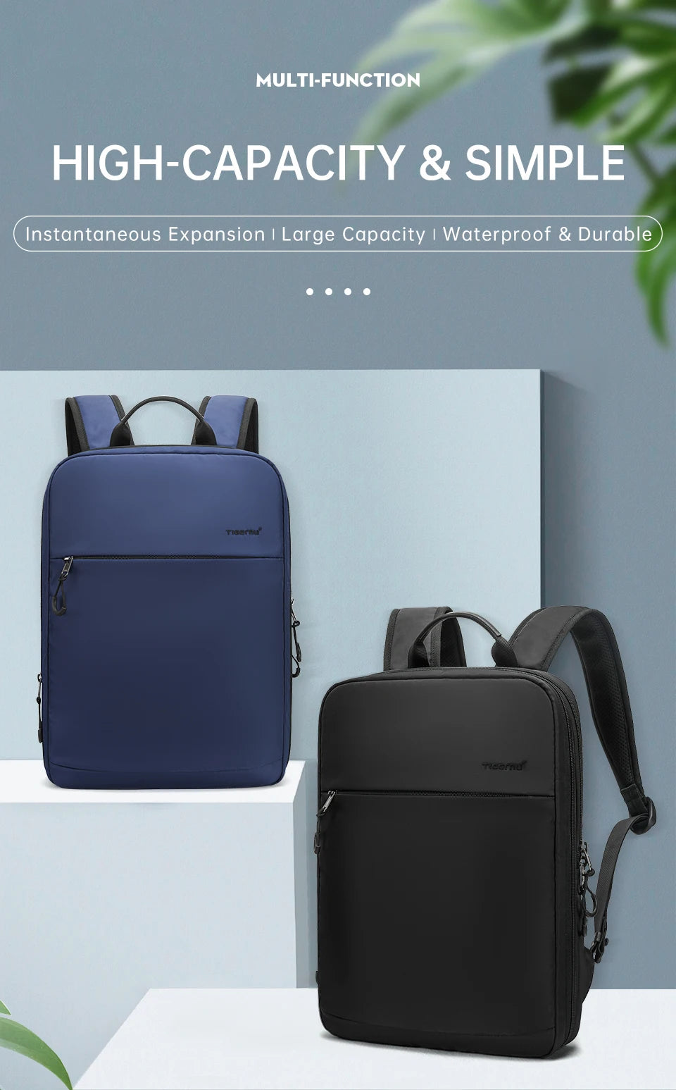 Tigernu Expandable Backpacks For Men 15.6inch Laptop Backpack Bags College Thin Travel Bags Male Lightweight Schoolbag Knapsack