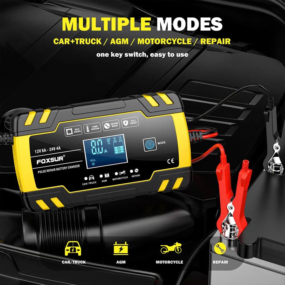 12V 24V Motorcycle Car Truck Battery Charger Repair Tool AGM Charger for Vehicle Batteries