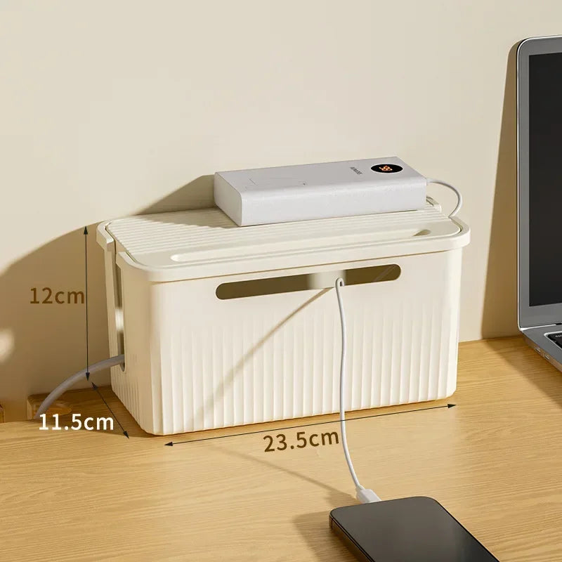 Cable Storage Box Desktop Charging Data Cable Storage Device Plug Socket Cable Management Device Black White Storage Organizer