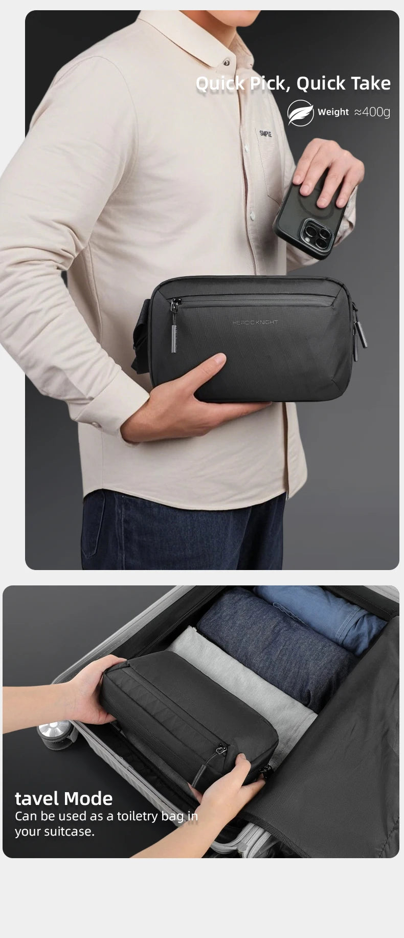 HK Ultra-light Crossbody Sling Bag Man Waterproof X-Pac Fabric Men's Shoulder Bag Outdoor Travel Phone Pouch for Hiking Trekking