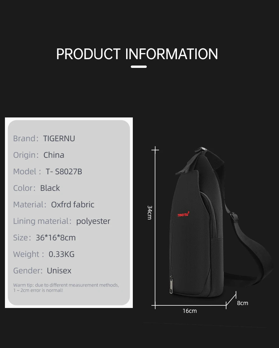 Tigernu Light Crossbody Bags For Men Waterproof Chest Bag Oxford Bags Shoulder Bag College Male Mini Sling Bag Handbag Messenger