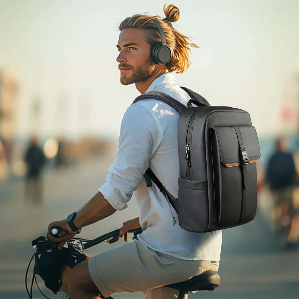 HK Stylish Business Backpack for Men Waterproof 15.6 inch Flap Laptop Backpack Multiple Pockets Casual Daypack for Work School
