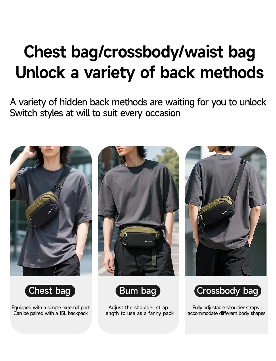 Tigernu Waist Pack Fanny Packs For Men Chest Bags Man Belt Pouch Casual Hip Sack Light Weight Shoulder Bag For Men Crossbody Bag