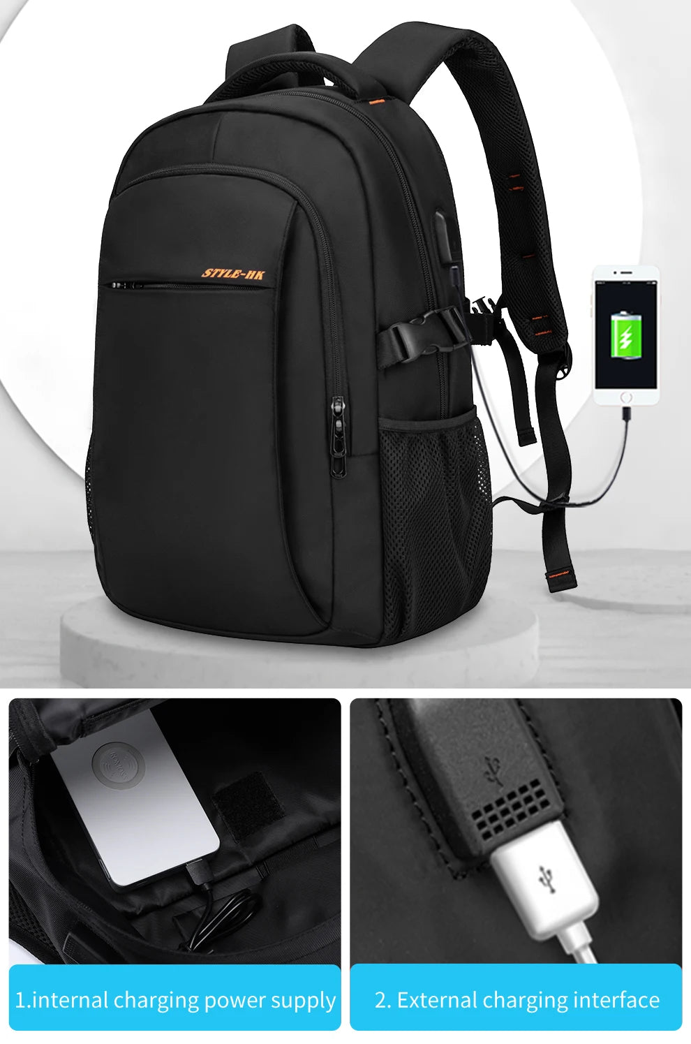 HK Casual 15.6 inch Laptop Backpack Men Large Capacity School Bags Business Travel Backpack Student Sports Backpack YKK Zippers