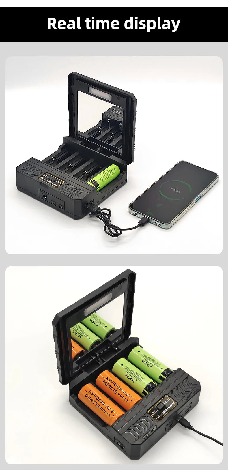 Solar Lithium Battery Smart Charger Type-C USB Four-Slot Multi-Function Outdoor Charger for 3.7V 18650/26650/21700 Batteries
