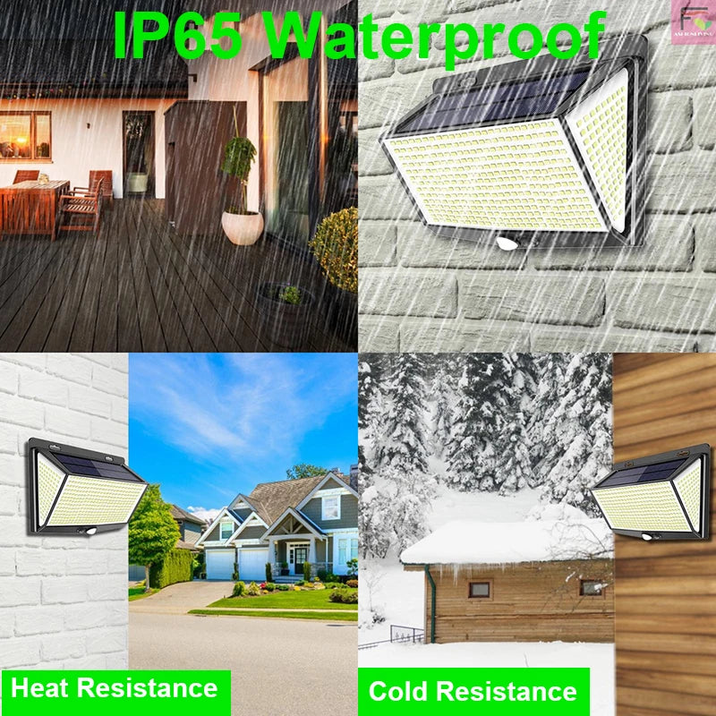 Solar Lights Outdoor 458 LED Solar Wall Lamp Waterproof Wireless Motion Sensor Security 3 Modes Garden Fence Yard Deck Garage