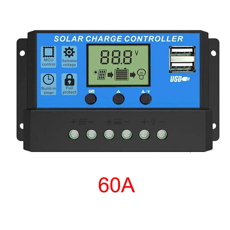 Solar Charge And Discharge Controller with LCD Display Dual USB Auto Solar Panel Charger Regulator for Renewable Energy Systems