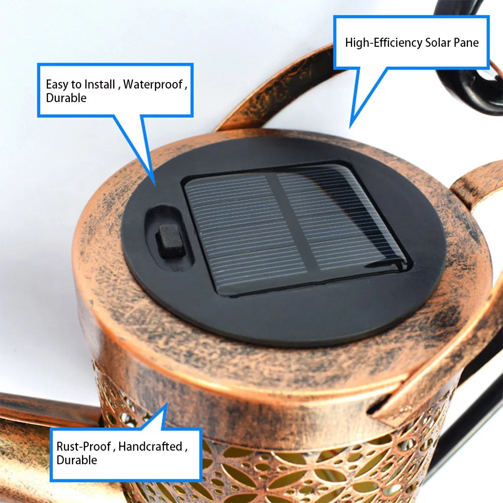 Solar Watering Can Light Outdoor Garden Decoration – Hollow Iron LED Projection Lamp, Waterproof Landscape Ground Stake Light
