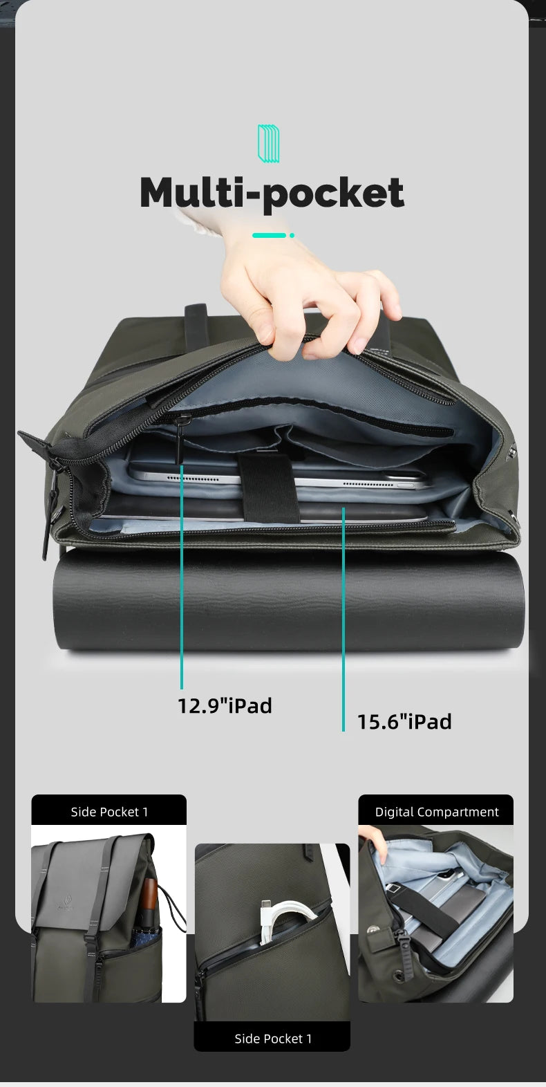 HK Large Travel Backpack for Men Vintage Business Backpack Waterproof 15.6 inch Laptop School Bag Multifunction Hiking Rucksuck