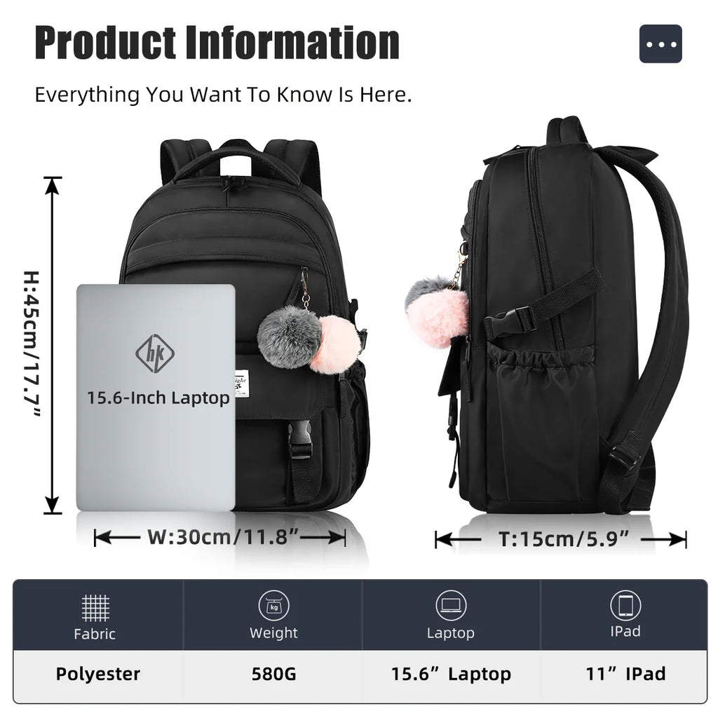HK Large Capacity School Backpack Girls Bookbag for College Students Lightweight 15.6 inch Laptop Computer Backpack Notebook Bag