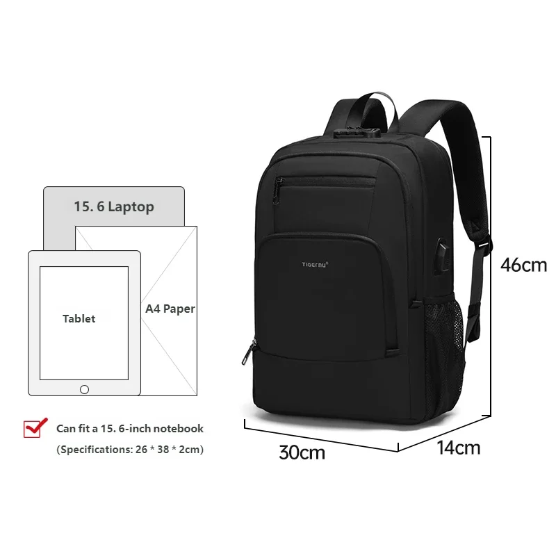 Tigernu 15.6 Laptop Backpack Business Travel Daily Backpack With External USB Port Wear‑Resistant Suspended Zipper Anti‑Theft