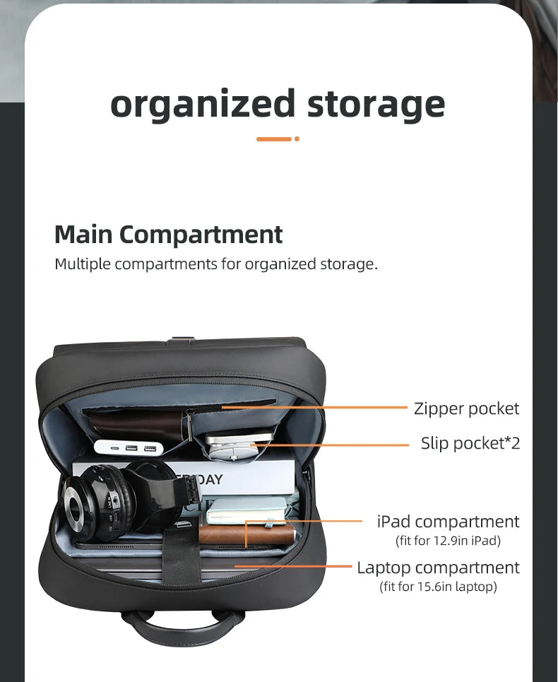 HK Stylish Business Backpack for Men Waterproof 15.6 inch Flap Laptop Backpack Multiple Pockets Casual Daypack for Work School
