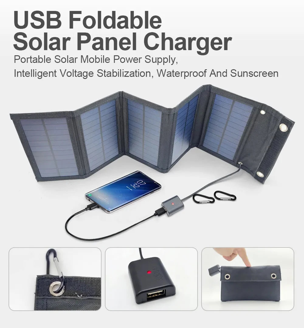 Portable USB Foldable Solar Panel, Folding Solar Panels For Travel, Mobile Phone Charging Bank, Flashlight, Fan, Mobile Phone Ba