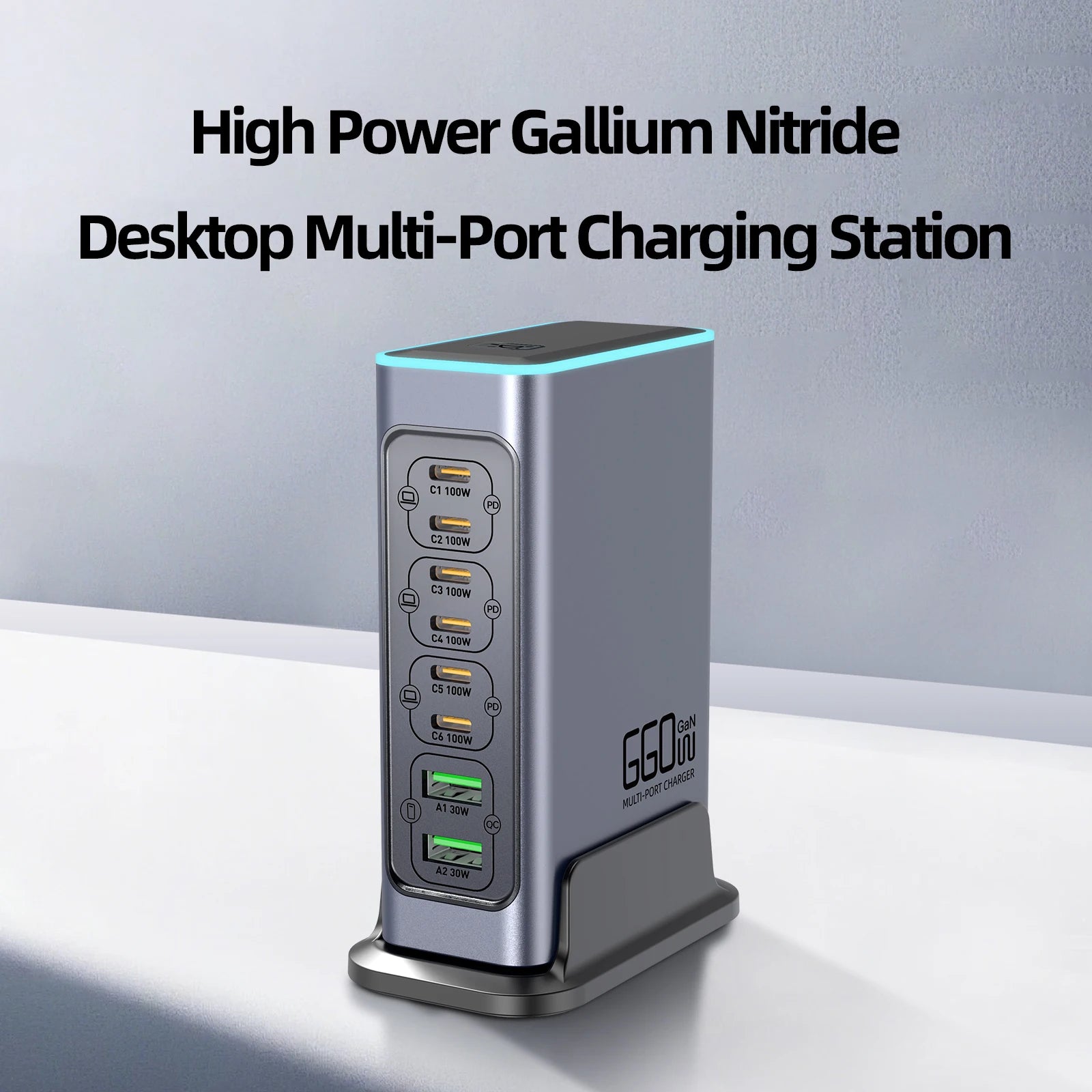 660W GaN Fast Desktop Charger USB C 8-Port Type C PD Fast Charge 3.0 for iPhone 16/15/14/13 Samsung - Desktop Multiport Charger