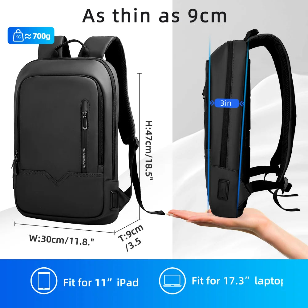 HK Slim Business Backpack for Men 17.3 inch Laptop Bag with USB Port Lightweight School Bag Waterproof Travel Backpacks for Work