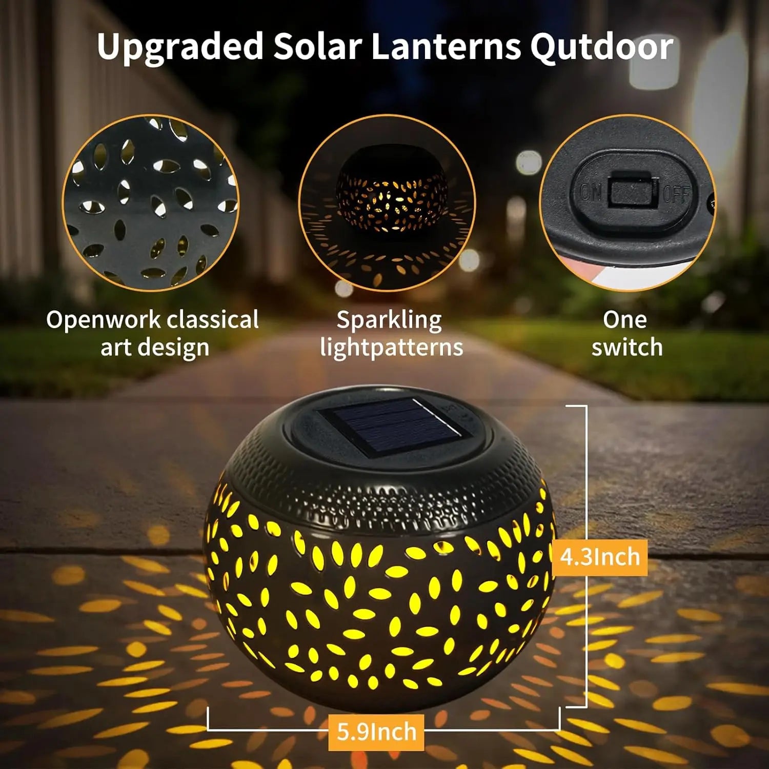 Solar Table Lights Metal Outdoor Decoration Solar Garden Lantern Waterproof with Shadow Projection Light for Patio Lawn Pathway