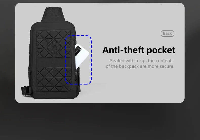 HK Business Crossbody Bag Waterproof Men's Shoulder Bags Chest Pack with USB Port Large Oxford Side Bag for Men Leisure Satchel