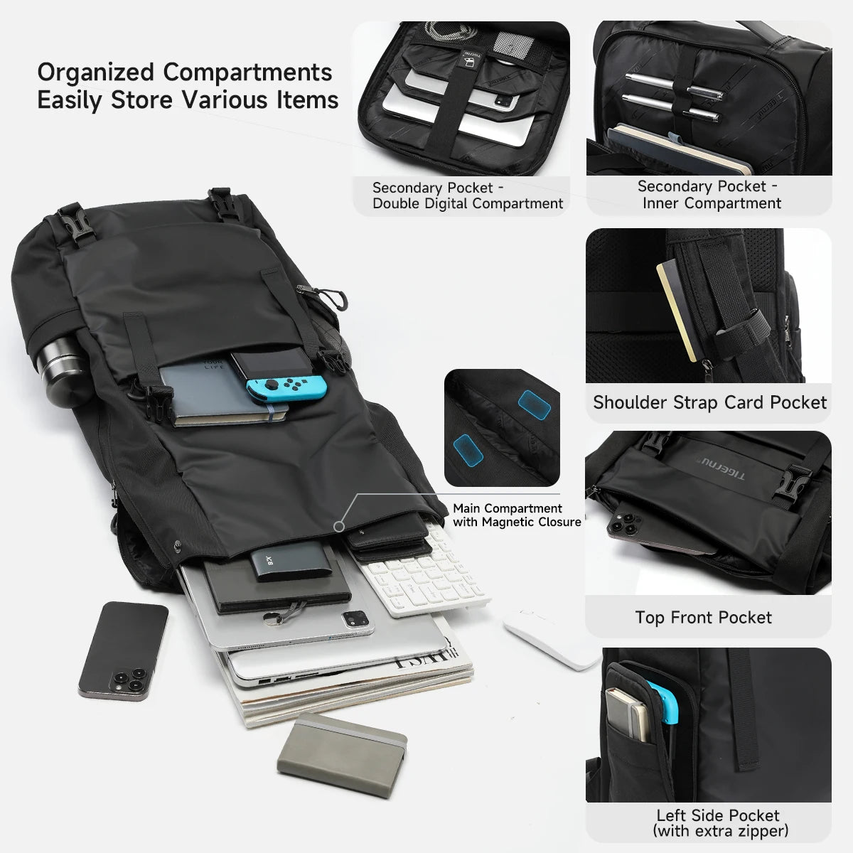 Tigernu Fashion School Backpacks Men TPU Waterproof Backpack Bags Commuting Business Backpacks Male Schoolbag Travel Cabin Bags