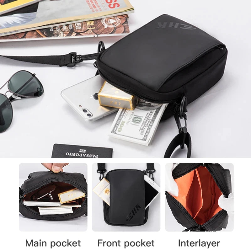 HK Casual Crossbody Bag Men's Shoulder Bag Small Sling Chest Bag Waterproof Wallet Phone Pouch Travel Daily Messenge Bag for Men