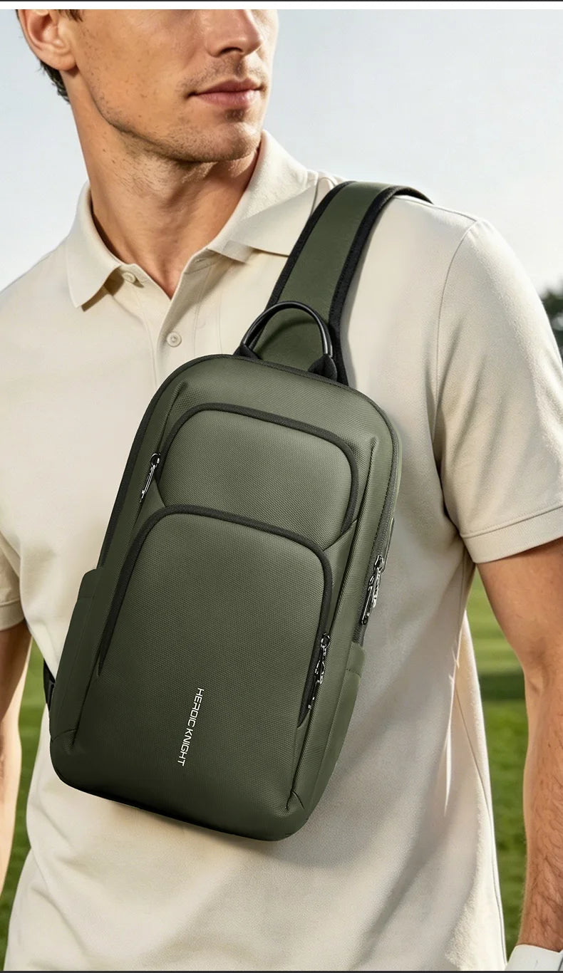 HK Lightweight Crossbody Bag for Men Waterproof Men's Shoulder Bag with USB Port Anti Theft Chest Sling Bags Commute Work Pouch