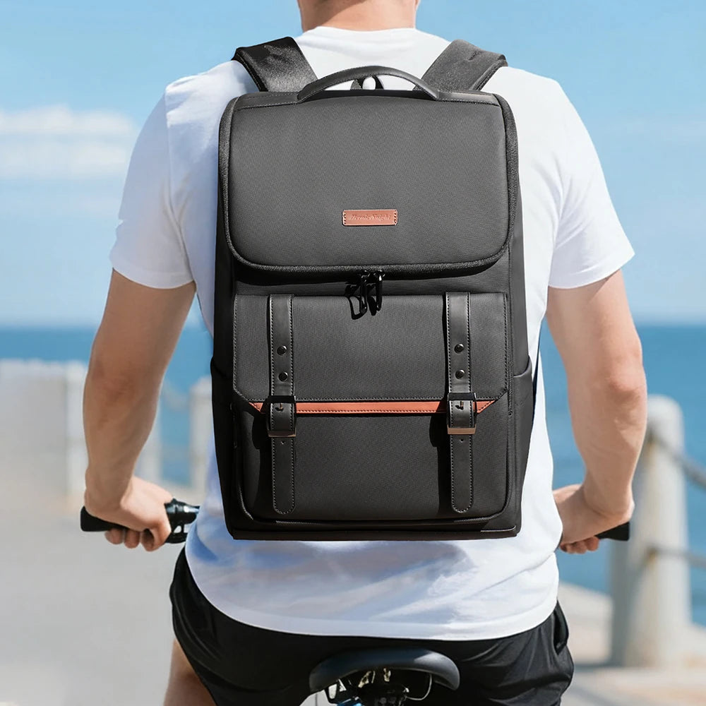 HK Vintage 17.3 inch Laptop Backpack Men Anti-theft Travel Backpack Waterproof Business Computer Bag Daily College Daypack Male