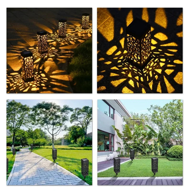 Solar Lawn Lights Outdoor Waterproof Garden Decoration LED Hollow Openwork Projection Light Yard Balcony Path Retro Night Lamp