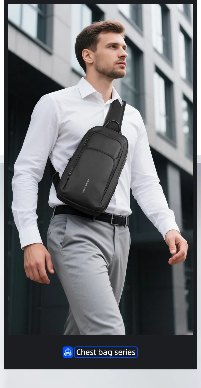 HK Business Crossbody Bag Waterproof Men's Shoulder Bags Chest Pack with USB Port Large Oxford Side Bag for Men Leisure Satchel