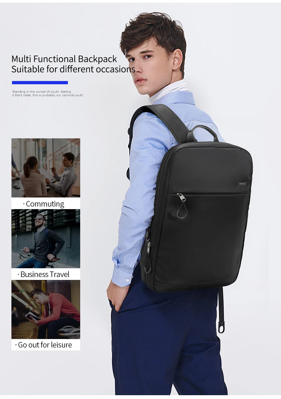 Tigernu Expandable Backpacks For Men 15.6inch Laptop Backpack Bags College Thin Travel Bags Male Lightweight Schoolbag Knapsack