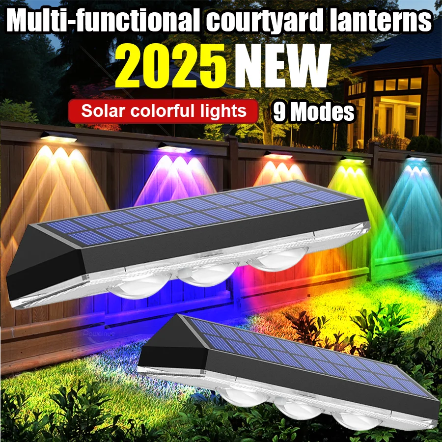 Solar Fence Lights Pathway Step Lights Outdoor Wall Lights Waterproof Decor Lamp for Garden Porch RGB and Warm White LED Solar
